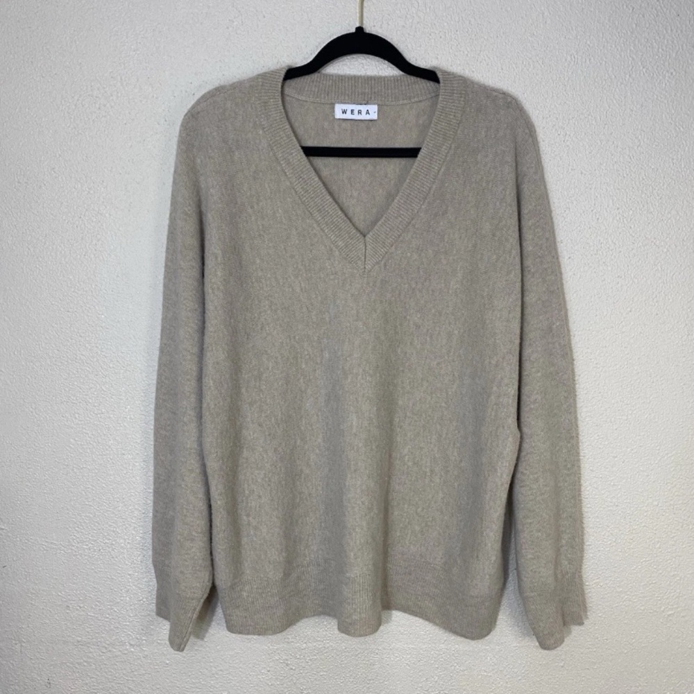 Wera 100% Wool V-Neck Sweater Beige Womens Size L